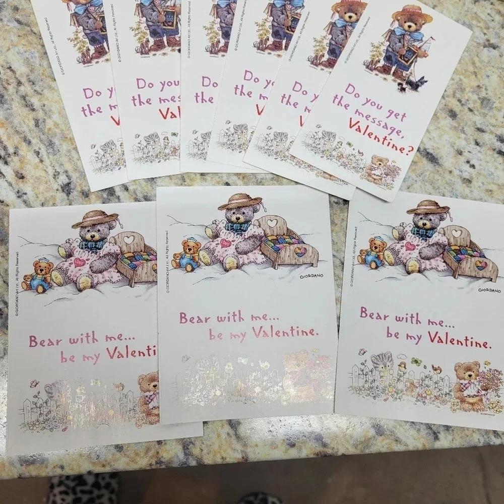 Vintage Bear Hugs 48 Fold & Seal Valentine's Day Cards Complete w/ Sticker Seals - Picture 5 of 8